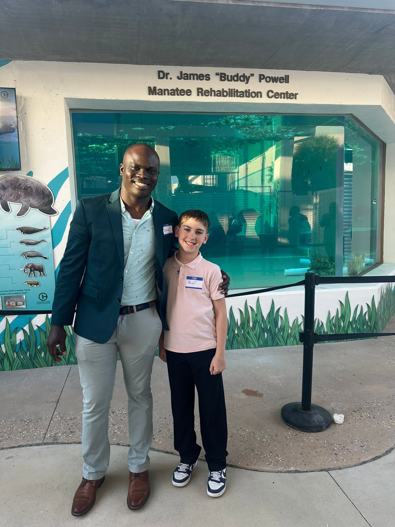 Jacob with Jamal Galves at the Dr. James Buddy Powell Manatee Rehabilitation Center.
