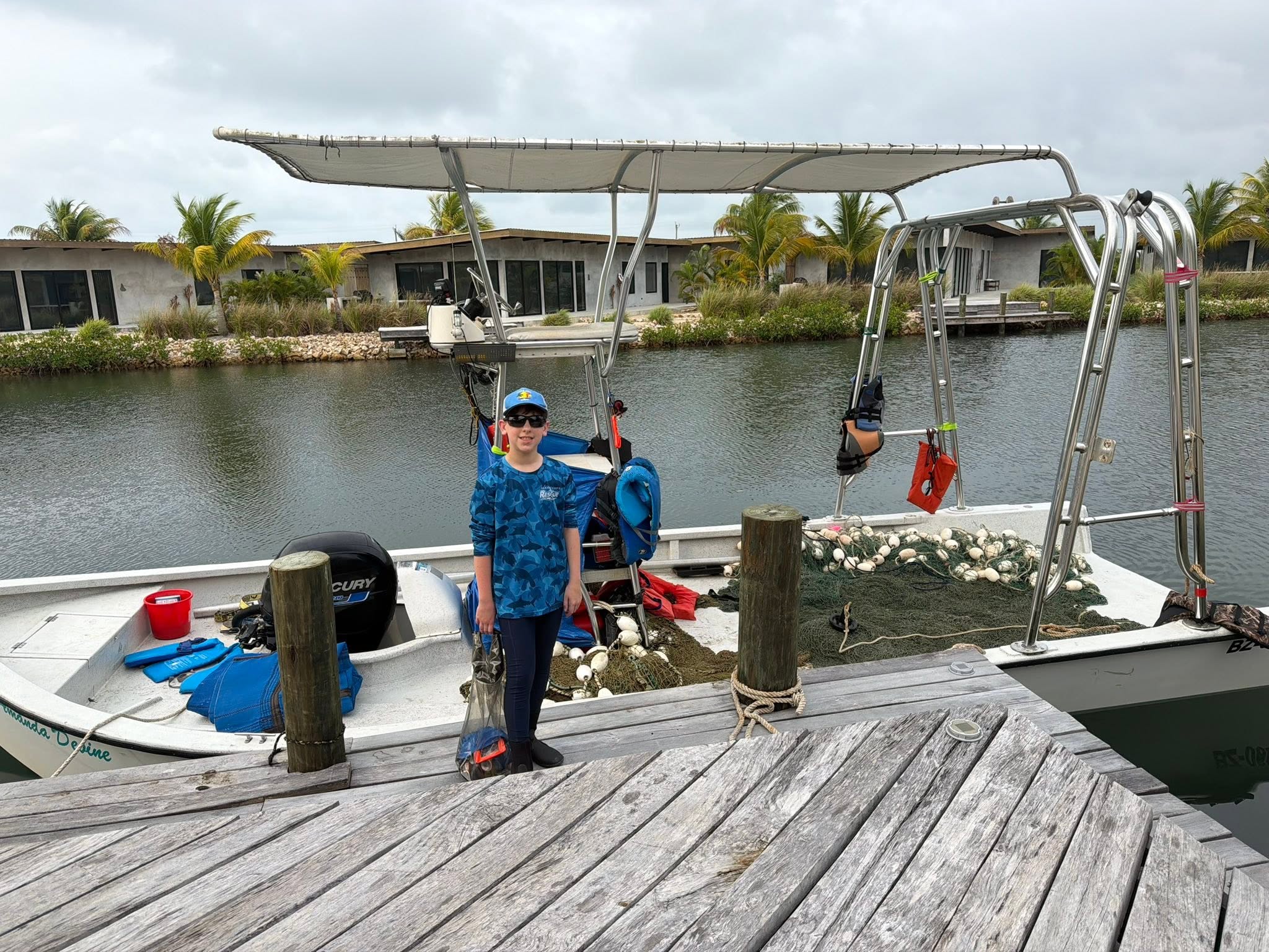 First morning of Belize year two, beside the assessment boat in Placencia.
